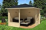 Alpholz 5-Eck Gartenlaube Maik-28 aus Massiv-Holz, Gartenhaus mit 28 mm Wandstärke, Garten Holzhaus inklusive Montagematerial, Geräteschuppen Größe: 300 x 300 cm, Spitzdach