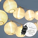 CozyHome Lampions Lichterkette außen strombetrieben - 20 Lampion LEDs & 7 Meter mit 8 Modi & Timer | Warm-weiß Outdoor-Lichterkette Außen Strom I Aussen Outdoor Beleuchtung keine Solarlichterkette 7m