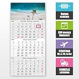 3 Monatskalender 2025 mit Datumsschieber – Wandkalender 30 x 49 cm für optimale Planung, 3 Monate Übersicht Wandplaner, Bürokalender, 3 Monats Kalender, KW-Wochen, Feiertage DE, A, CH, Motiv: Strand