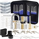 Diyife 36 Stück Lockpicking Set, [Schwierigkeit Upgrade] Dietrich Set mit 4 Transparente Schlösser und 4 Schwarze Verschlusshülsen, Handbuch für Anfänger und Professionelle Schlosser - Blau