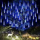 Roytong LED Lichterkette Außen Balkon, 30cm 10Tube 360 LED Weihnachtsdeko Meteorschauer Regen Lichter LED Eiszapfen Lichterkette für Garten Weihnachten Dekoration (30cm 10Tubes 360LEDs, Blau)