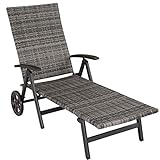 tectake® Rattan Garten Liege klappbar, Outdoor Balkon Möbel mit Rollen, Gartenliege wetterfest, Relaxliege für Garten, Sonnenliege, Terrassenmöbel Schlafliege, Poolliege oder Saunaliege - grau