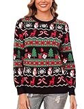 Totatuit Weihnachtspullover Damen Christmas Sweater mit Rentiermuster Strickpulli Langarm Warme Strickpullover Rundhals Pullover für Weihnachten Party im Winter