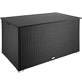 TecTake 800715 Aluminium Polyrattan Auflagenbox, wetterfest und rostfrei, mit Gasdruckfedern, 750 Liter, 145 x 82,5 x 79,5 cm (Schwarz | Nr. 404243)