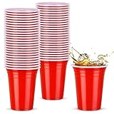 NUZEKY 50 Stück Rote Partybecher Set - Wiederverwendbare Plastikbecher Getränkebecher Red Cups - 12 oz 350ml Rote Plastikbecher für Party Camping Geburtstag Hochzeit, Kunststoff