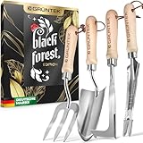 GRÜNTEK 4-TLG Gartenwerkzeug-Set, Premium Gartengeräte, besonders Stabiler Edelstahl, Rutschfester Eschenholz Griff, Garten-Kelle, Gabel, Multi-Unkrautjäter, Fugenstecher, Garten Werkzeug Satz