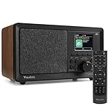 Audizio Padova - Küchenradio DAB Radio mit Fernbedienung, Retro DAB Radio mit Bluetooth, TFT Farbdisplay, 60 Presets, 40W, UKW Radio, USB, MP3-Player, Digital Radio mit Wecker, Holz Braun