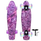 Nattork Skateboards 22 Inch Mini Cruiser Purple Skateboard Complete Retro Skate Boards with Colorful Light Up PU Wheels for Kids Girls Boys Beginners