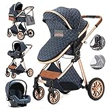 Gcarebb Kinderwagen 3 in 1, Kinderwagen Buggy Mit Auto Babyschale, Mit Einem Klick Zusammenklappbarer Tragbarer Kinderwagen Komplettset, KombiKinderwagen Mit Aluminiumrahmen für Neugeborene