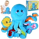 Omuyasi Oktopus Kuscheltier Baby Spielzeug, Montessori Sensorik Spielzeug ab 1 2 3 Jahre mit 8 Texturierte Tentakel, Geschenke für Mädchen Junge Kinder 4 5 6 7 8 9 Jahre, Autismus Spielzeug