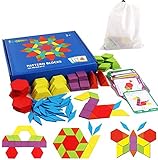 Tangram Kinder Geometrische Formen HolzPuzzles - Montessori Spielzeug Puzzle mit 155 geometrischen Formen und 24 Designkarten Geeignet für 3 4 5 6 7 Jahr Kinder Pädagogisches Spielzeug Geschenk