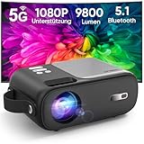 Mini Beamer, 5G WiFi Bluetooth Beamer Full HD 1080P Unterstützt, HORLAT Beamer klein 9800 Lumen Tragbarer Projektor mit ±15° Trapezkorrektur, Heimkino Projektor für Smartphone/TV Stick (dunkelgrau)