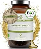 QIDOSHA® Bio Hanfsamenöl Kapseln vegan, 180 Kapseln im Apothekerglas, mit Hanfsamen aus Frankreich und Kanada, 1440 mg je Tagesportion (2 Kapseln), hoher Anteil an Omega 3, 6 und 9 Fettsäuren