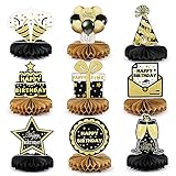 9 Pcs Geburtstag Bienenwaben Deko Papier Schwarz Gold Happy...