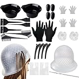 Kiuiom Haar Färben Set,Silikon Haarfärbe Kappen,25 Teile DIY Beauty Salon Tool Kit,Strähnchenhaube Mit Löcher,Bürstenkamm,Haartönungsschale,Färbebürste,Ohrabdeckung,Handschuhe,Haarhaken,Haarspangen