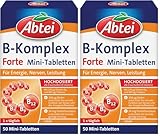 Abtei Vitamin B-Komplex Forte - Für Energie, Nerven, Leistung - Mit allen 8 B-Vitaminen und Biotin - Hochdosiert - Glutenfrei, laktosefrei, vegan - 50 Mini-Tabletten (Packung mit 2)