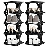 eSituro Schuhregal mit 5 Ebenen, 2er Set, Schuhablage schmal, Schuhorganizer Schuhaufbewahrung platzsparend, Schuhständer, für Flur Wohnzimmer Schlafzimmer Eingangsbereich, Schwarz