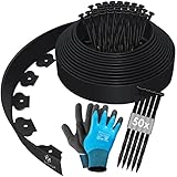 KESSER® Flexible Rasenkante aus Kunststoff Länge 10m Höhe 5cm, mit 50 Erdanker + 1 Paar Handschuhe, Beeteinfassung Beetumrandung Beetbegrenzung Mähkante Pflastersteine Palisade