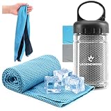 com-four® 2X Kühlhandtuch in Flasche - Cooling Towel Kühltuch - kühlendes Tuch bei Hitze, Müdigkeit, Anstrengung, Sport, Sonnenbrand, Verbrennungen oder Insektenstichen, Camping (2X Tuch - blau/grau)