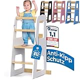 Schwanfeld® Lernturm ab 1 Jahr [Anti Kipp Schutz] - inkl. Montagezubehör - Montessori Lernturm aus bruchsicherem FSC Massivholz (bis zu 50kg belastbar) - Learning Tower 3 Level (höhenverstellbar)