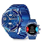 OHUGNA Smartwatch für Herren, 1,4 Zoll AMOLED HD Luxusuhr, 100+ Sportmodi, Fitnessuhr, wasserdicht, 440 mAh, robuste Smartwatch mit Herzfrequenz-/Schlafmonitor (2 Riemen) (blau)
