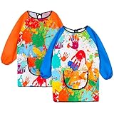 Camptrip 2 Stück Malschürze Kinder Malerkittel für 3-6 Jahre Jungen Mädchen, Bastelschürze mit Tasche, Wasserdicht & Atmungsaktiv für Schule, Kunst, Malerei, Basteln(Blau + Orange)