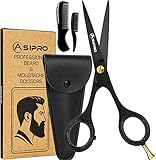 ASIPRO Bartschere Männer 5'/12.7cm Komplettes Bartpflege Set Inkl. Bartkamm, Schnurrbartkamm und Kunstlederetui, Schnurrbart Schere Profi Bart Scheren Edelstahl Beard Scissors Haarschere für Bart