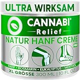 HANF CREME RELIEF PRO FÜR GELENKE UND MUSKELN | Kühlende Wirkung | Nacken Schultern Ellenbogen Rücken Hüfte Knie Handgelenke Hände Füße Knöchel | Hanföl Kampfer Menthol Rosmarin (300 ml)