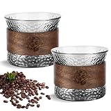 Fonyet 2er Set Espressotassen Glas 150 ml Kaffeetassen Glas mit Verbrühsicherem Holzring, espresso- & mokkatassen für espresso, Tee, Mokka