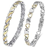 Vicmag 2 PCS Magnetarmband Damen, Titanstahl Ultral-Festigkeit magnetisch Armband Geschenk mit Entfernungswerkzeug (Silber Gold Fischschwanz & Liebe)