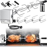 KESSER® Edelstahl Grillspieß Set 107cm passend für Weber Spirit Gasgrill mit 4X Fleischnadeln BBQ Fleischklammer, Griffstück und Motor Elektrischer Drehspieß 220V - 240V, Silber