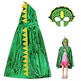 Aomig Dinosaurier Umhang 2Pcs Cosplay Köstum Cape Kinder Dino Mask Drachen Mantel Kleidung Dino Kostüm Umhang Verkleidung Jungen Mädchen Rollenspiel Karneval Halloween Cosplay Themenparty(110cm, Grün)