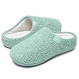 Damen Hausschuhe mit Memory Foam Rutschfest Winter Warme Faux Pelz Pantoffeln Weiche Flache Plüsch Slippers im Herbst und Winter für Drinnen und Draussen (Grün, 38/39 EU)