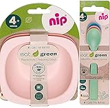 NIP öko bio Geschirrset GIRLS ab 4. Monat, 2 Breischale + 3 Eat Green öko bio Babylöffel, geeignet für die Mikrowelle, Melamin frei, BPA frei, Spülmaschinenfest, made in Germany