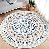 XWJLAILE Runde Yoga-Meditationsmatte, Mandala-Boho-Teppich, psychedelischer Blumenraum, dekorative Bodenmatten, Sofa-Stuhlmatte, 120 cm
