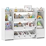 COSTWAY 4-stöckiges Kinderregal mit 8 Boxen, Spielzeugschrank aus Holz mit 2 Schänken & Regalen, Bücherregal Kinder, Spielzeug-Organizer für Kinderzimmer, Spielzimmer (Weiß)