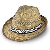 Erntehelfer Strohhut (Sonnenschutz) für Damen und Herren, cooler und modischer Sonnenhut im Trilby Look für den Sommer am Strand oder im Urlaub, verschiedene Größen, Farbe natur, Gr: 59 cm