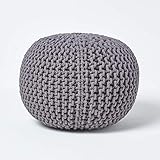 Homescapes Pouf Strickpouf rundes Bodenkissen, Sitzpouf 35 x 40 cm, gepolsterter Sitzhocker, Sitzpuff/Puff mit grob gestricktem Bezug aus 100% Baumwolle, Strickpuff, grau