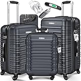 KESSER® 3tlg. Hartschalenkofferset Hartschalenkoffer Reisekoffer Set Reisekofferset Trolley Koffer 4 Rollen ABS-Hartschale Teleskopgriff Inkl. Kofferwaage + Gepäckanhänger Rollkoffer Schloss, M-L-XL