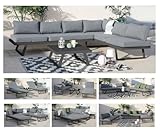 ALEOS. Gartenlounge Lounge aus Aluminium Multifunktionslounge Loungeecke Lounge Set Loungegarnitur Sitzgruppe Doppelliege Sofagarnitur Cancun grau anthrazit mit bequemen Kissen