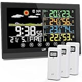 LFF Drahtlose Wetterstation, Funkwetterstation Indoor Outdoor mit Sensoren, Farbdisplay Digitale Atomuhr Innen Außen Thermometer Wireless, Vorhersage Station mit Einstellbarer Hintergrundbeleuchtung