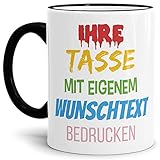 Tasse selbst gestalten/mit eigenem Text beschriften/Wunsch-Name/Spruch-Tasse/Rand & Henkel Schwarz/Links & Rechts vom Henkel bedruckt