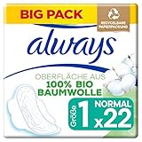 Always Ultra Binden Damen Gr. 1, Normal (22 Damenbinden mit Flügeln) Big Pack, Organic Cotton Protection, sicherer Schutz und Oberfläche 100% Bio-Baumwolle