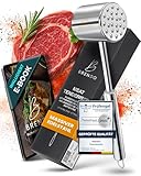 Brendo Premium Fleischklopfer aus Massiven Edelstahl I Doppelseitig mit Flacher & zackiger Schlagfläche für alle Fleischsorten I + E-Book Rezept I Spülmaschinenfest I Schnitzelklopfer