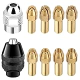 Schnell Bohrfutter Adapter Set, 10 Stück Bohrfutter 1/32 auf 1/8 Zoll Futter Ersatz Schnellspannbohrfutter Keyless Bohrfutter mit 8 Messing Schnellwechsel Drehbohrmuttern für elektrische Schleifbohrer