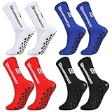 Apricitie 4 Paare Fußballsocken 39-46 Sportsocken Fussball Socken Anti Rutsch Grip Fußball Socken für Herren Damen(schwarz+weiß+blau+rot)