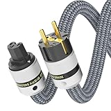 Monosaudio HiFi Netzkabel 16mm 1M/3,3FT Kupfer Abschirmung High End Kaltgerätekabel 2 polig OFC AC Audiophil Stromkabel mit EU Schuko IEC C15 Buchse Stecker für DVD/Verstärker/Decoder/Subwoofer/AMP