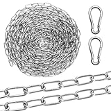 Edelstahlkette Meterware, Φ1,5mm x 6 Meter Kette Edelstahl Gliederkette Meterware, Kettenglieder Starke, Metallketten zum Aufhängen Lampen Hängesessel, Hundekette Ankerkette + 2 Karabiner