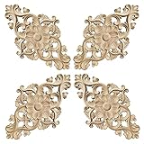 4 Stück Holz Geschnitzte Ecke Onlay Applique Geschnitzte Möbel Appliques Schnitzerei Ornament Applique Frame Ornament Wandornamente Holz Applique Ornament Onlay Applique Frame 15*10.5*0.8 cm