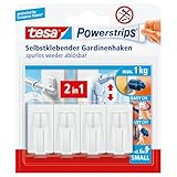 tesa Powerstrips Vario-Gardinenhaken/Selbstklebende Gardinenhaken von tesa - wieder ablösbar und mehrfach verwendbar/Bis 1 kg Belastung / 1 x 4 Stück/Weiß